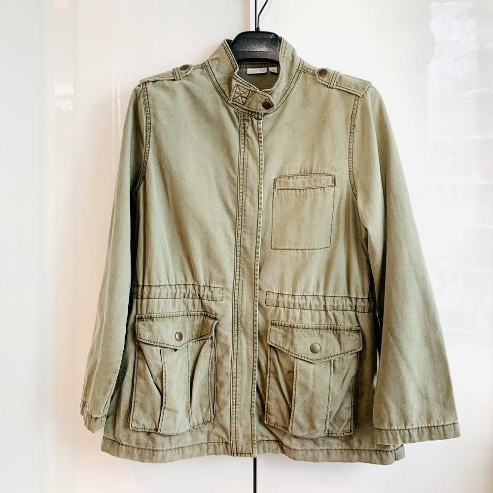 BP Women's Utility Jacket Military Green Cargo Zip Up Size M